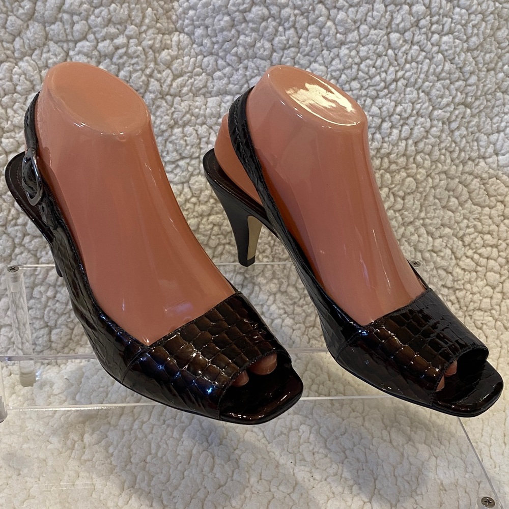 Alex Marie Patent Croc Leather Peep Toe Slingback Pumps Heels Sandals Sz 8.5 VGC